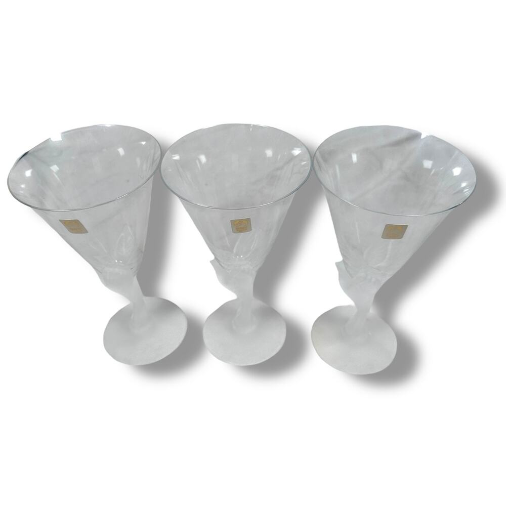 Sasaki Wings Crystal Water‎ Goblets 7.5" White Design Elegant Glassware Set of 3